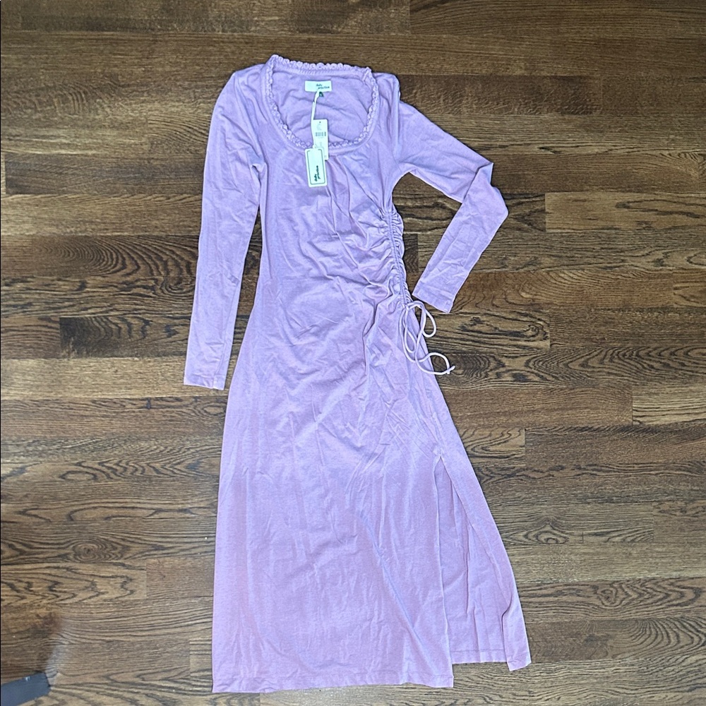 Anthropologie Lilac Long Sleeve Side-Ruched Maxi Dress